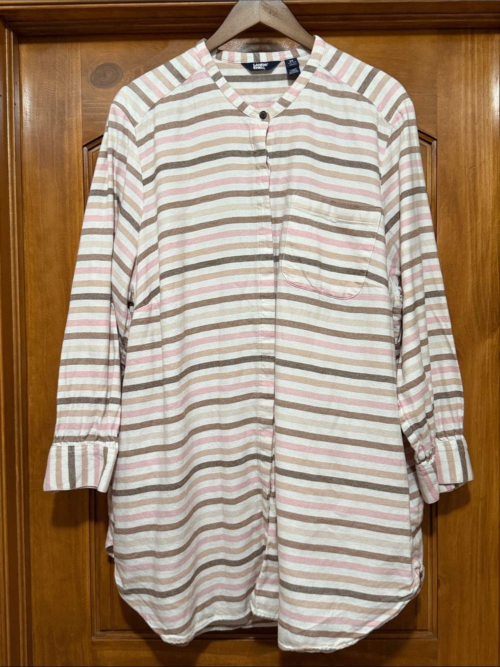 Lands' End Striped Button-Front Tunic in Blush and Ivory Plus Size 3X